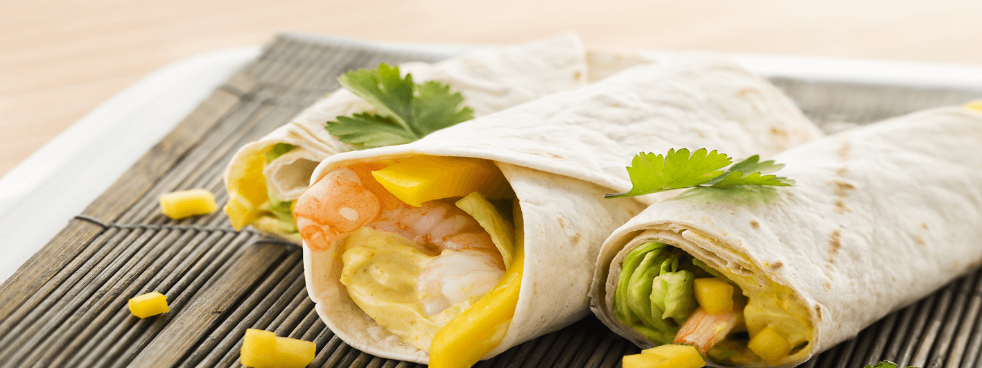 Wraps aux scampis, coriandre et Maredsous® Double Crème