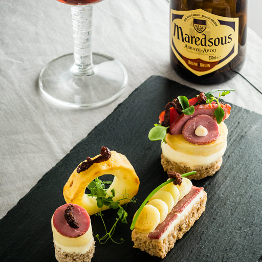 Zakouskis met eend, Maredsous® Dubbelroom en aardappelen